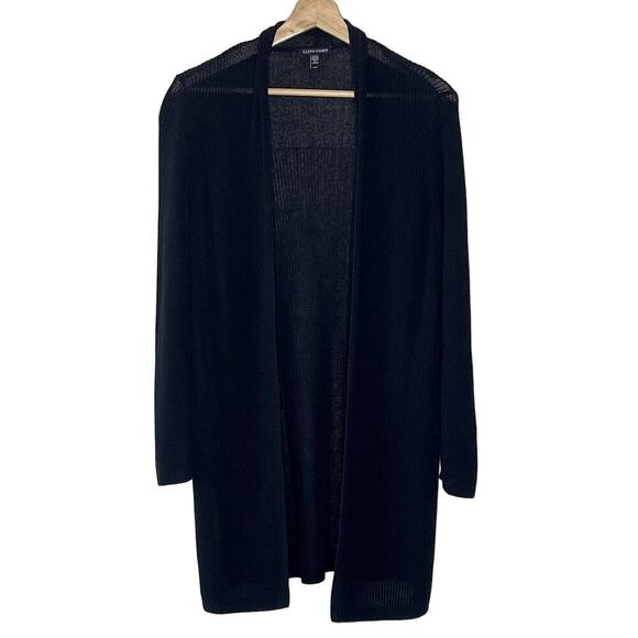 Eileen Fisher Sweater Size XS Black Cardigan Silk Organic Cotton Open Front Long - Picture 1 of 8